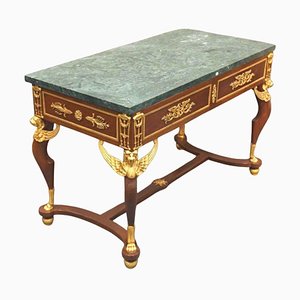 Mesa o escritorio estilo Imperio en bronce dorado, caoba y mármol