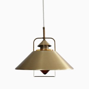 Danish Pendant Lamp in Brass with Glass Insert, 1960s