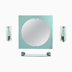 Meuble de Salle de Bain Bleu Tiffany avec Miroir, Appliques, Etagère attribué à Veca, Italie, 1970s, Set de 4