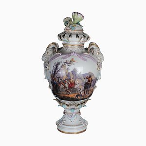 Antique Potpourri Vase with Watteau Scenes from KPM Berlin, 1830s