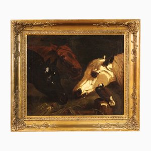Artista italiano, Caballos, 1820, óleo sobre lienzo, enmarcado