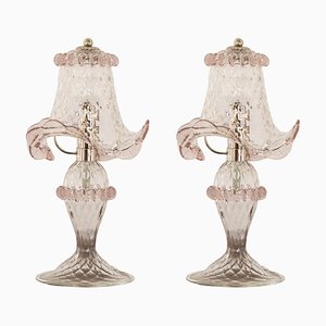 Italian Table Lamps in Clear and Light Amethyst Murano Glass, 2000s, Set of 2