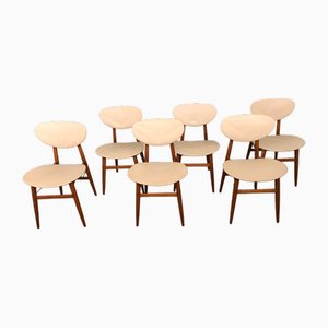 Scandinavian Style Dining Chairs in Beech & Skai, Italy, 1960s, Set of 6