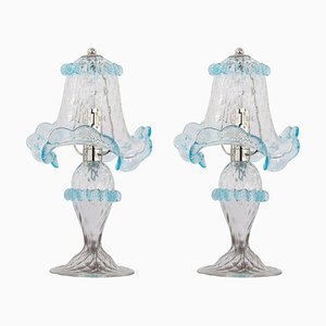 Lampade da tavolo in vetro di Murano trasparente e azzurro, inizio XXI secolo, set di 2