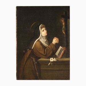 Artiste Italien, Sainte Catherine de Sienne, 1730, Huile sur Toile, Encadrée