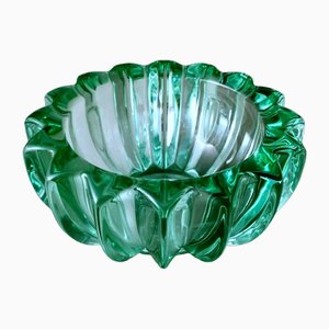 Art Deco Green Molded Glass Bowl by Pierre Davesn, 1930s