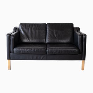 Mid-Century Danish Two-Seater Sofa in Black Leather, 1960s