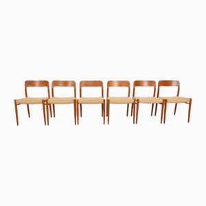 Modell 75 Esszimmerstühle aus Teak von Niels Otto Møller für JL Møllers, 1950er, 6 . Set