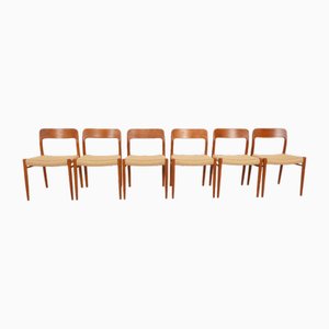 Teak Model 75 Dining Chairs by Niels Otto Møller for J.L. Møllers, 1950s, Set of 6