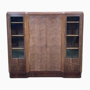 Art Deco 4-Door Cabinet in Walnut, Mahogany and Teak