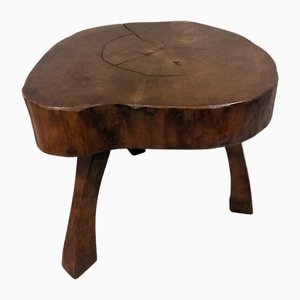 Brutalist Round Wooden Plant Table, 1960s