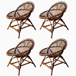 Bamboo and Rattan Chairs attributed to Franco Albini, 1960s, Set of 4