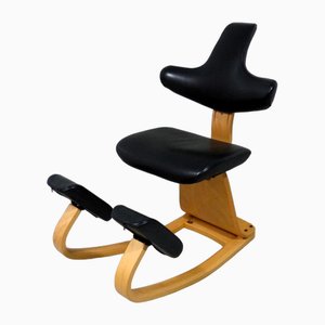 Thatsit Balance Chair in Beech & Leather Chair by Peter Hvidt for Stokke, 1990s