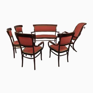 Curved Wood Living Room Table and Chairs from Jacob & Josef Kohn, 1890s, Set of 5