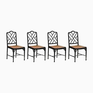 N.4 Black Lacquered and Vienna Straw Chairs from McGuire, 1970, Set of 4