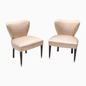 Pink and Tan Satin Side Chairs attributed to Carlo Enrico Rava, 1950s, Set of 2