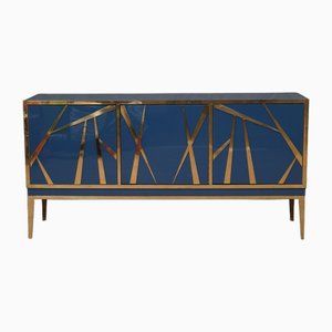 Mid-Century Italian Blue Glass and Brass Sideboard, 2000