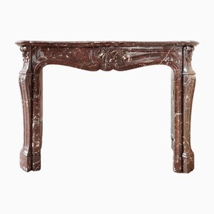Antique Hand-Carved Trois Coquilles Mantelpiece in Red Marble