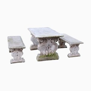 Early 20th Century Garden Table and Benches, Set of 3