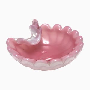 Italian Pink Opaline and Lattimo Glass Shell Bowl by Fratelli Toso, 1960s