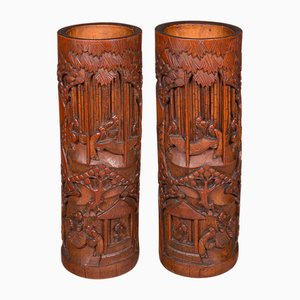 Tall Chinese Brush Pots in Bamboo, Set of 2