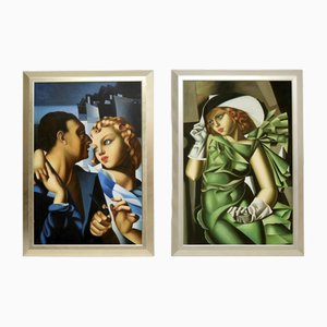 After Tamara De Lempicka, Large Figurative Compositions, 1980, Oil on Canvas Paintings, Set of 2
