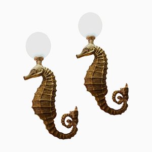 Mid-Century Wandlampen mit Seepferdchen aus vergoldetem Eisen, 2