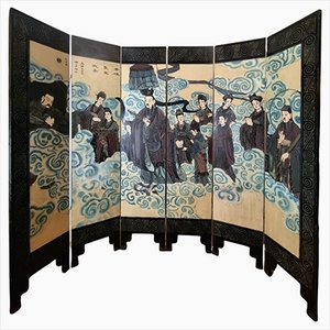 Biombo de seis paneles lacado de la dinastía Qing de China