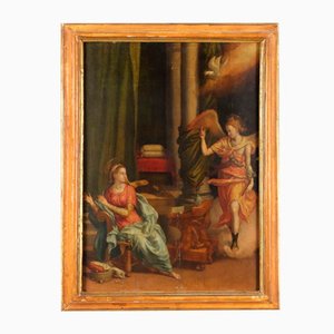 Anunciación, siglo XIX, pintura al óleo, enmarcado