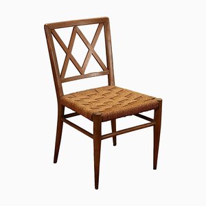 Vintage Beech & Rope Dining Chair, Italy, 1940s