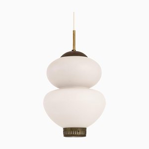 Ceiling Lamp in Brass and Opaline Glass by Bent Karlby, 1950s