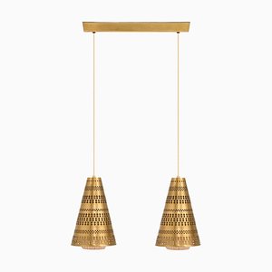 Ceiling Lamp in Brass and Fabric by Hans Bergström, 1940s