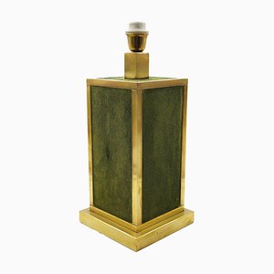 Brass and Green Suede Leather Table Lamp, Italy, 1970s