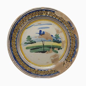 Antique Decorated Vietri Ceramic Dish, Napoli, Italy, 1900s