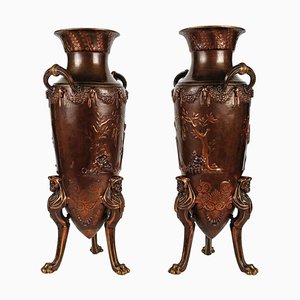 Patinated Bronze Vases by Ferdinand Barbedienne, 1800s, Set of 2