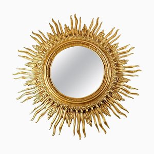 Espejo Soleil grande de madera dorada, años 60