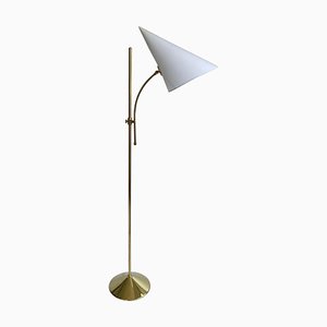 Swedish Brass Adjustable Witches Hat Floor Lamp, 1950s