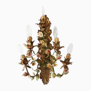 French Regency Style Wall Lamp with Florentine Flowers, Italy, 1970s