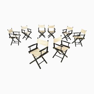 Chaises Pliantes Modernes en Bois Noir et Tissu Blanc, Italie, 1990, Set de 8