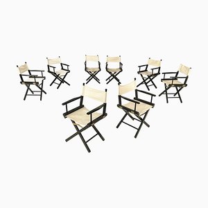 Italian Modern Folding Chairs in Black Wood and White Fabric, 1990, Set of 8