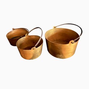 English Brass Confit Pots, 1910s, Set of 3