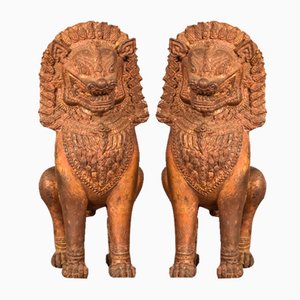 Thailändische Löwen aus Bronze, 2er Set