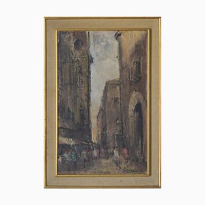 Joan Antoni Valls Trullas, Escena de la ciudad impresionista, Barcelona, años 20, óleo sobre lienzo