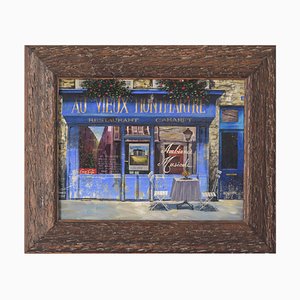 Paris Cafe in Montmartre, 1990s, Oil on Canvas