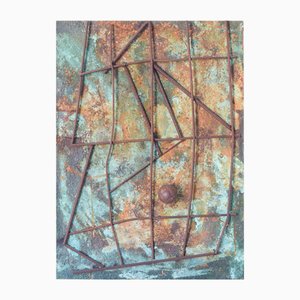 Conjunto abstracto de formas arquitectónicas, años 50, hierro y óleo sobre lienzo