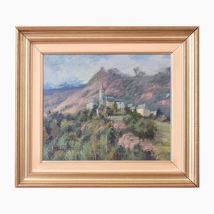 Vicente Gomez Fuste, Postimpressionistisches Dorf und Berge, Öl auf Leinwand