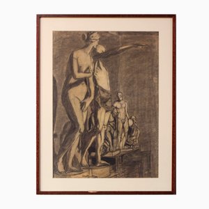 Drawing of Sculptures, Pencil and Charcoal on Paper, 20th Century