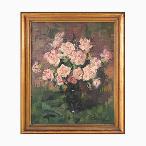 Nature Morte Fleurs Roses, Huile sur Toile