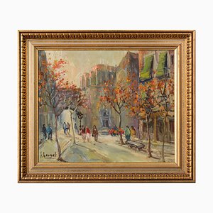 Artista impresionista, paisaje urbano de otoño, óleo sobre lienzo