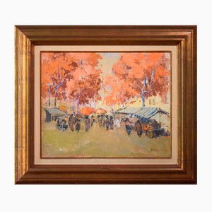 Autumn Market Scene, 1990s, Oil on Canvas